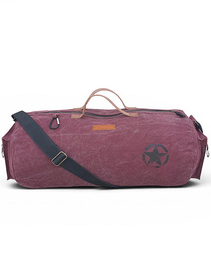 Canvas Travel Duffle Bag | 25 litres | Sports Duffel | Gym Bags | for Men and Women | Adjustable Broad Strap | Airline Carry-On Luggage | Quick Access Pockets | Vintage Wine