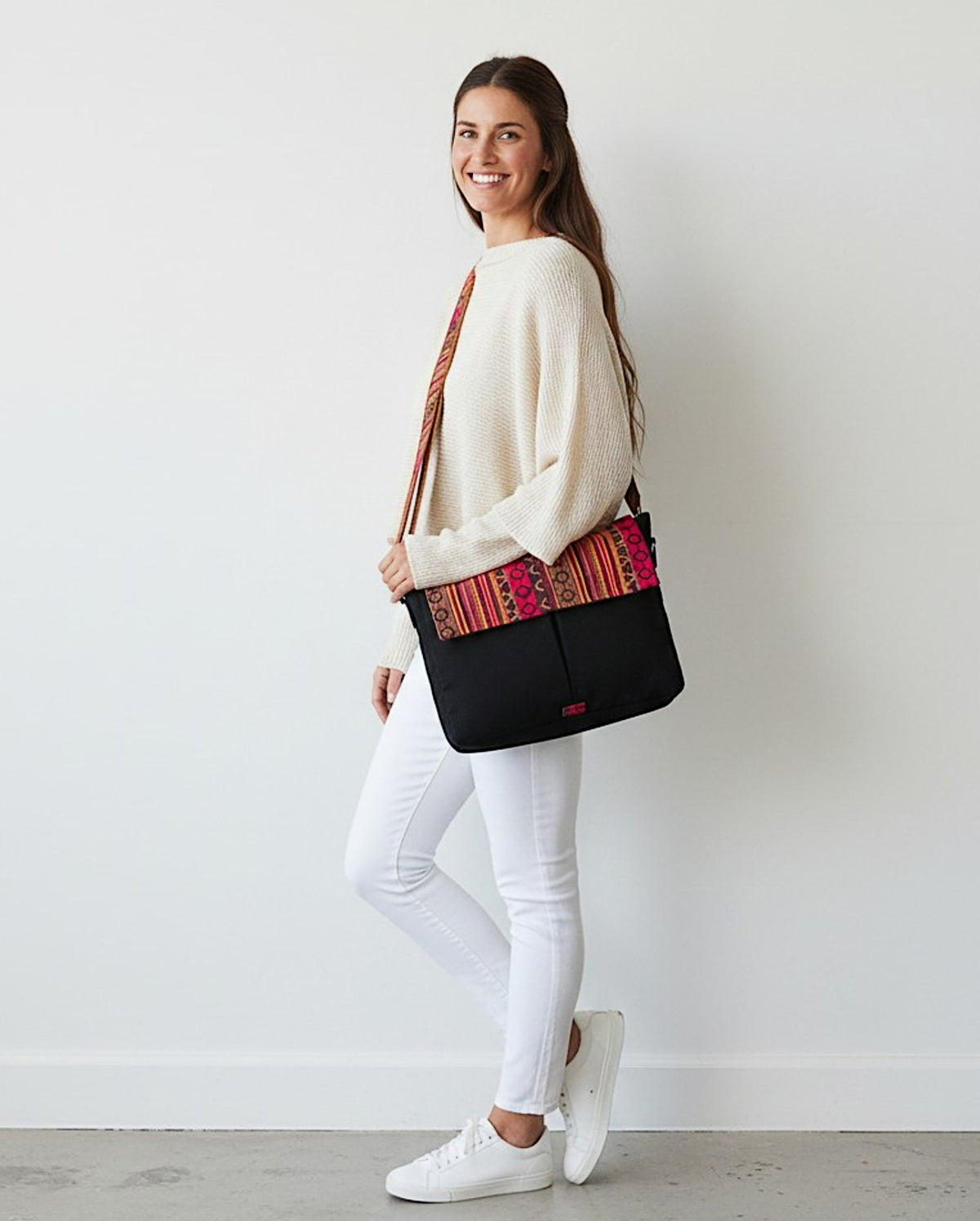 Handloom Fabric Messenger Bags for Women | Cotton Canvas Laptop Sling Bag Upto 15.6 Inches | Stylish Crossbody Sling Bag Comes with Flap Closure &  Inner Lining