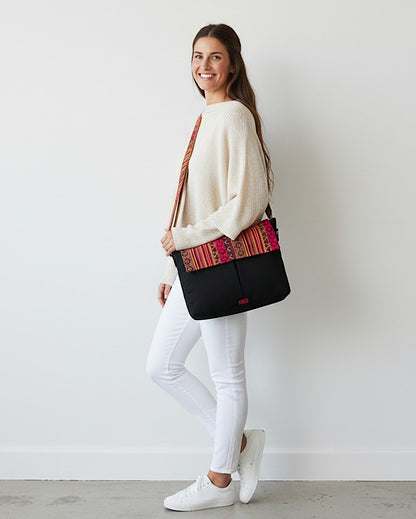 Handloom Fabric Messenger Bags for Women | Cotton Canvas Laptop Sling Bag Upto 15.6 Inches | Stylish Crossbody Sling Bag Comes with Flap Closure &  Inner Lining