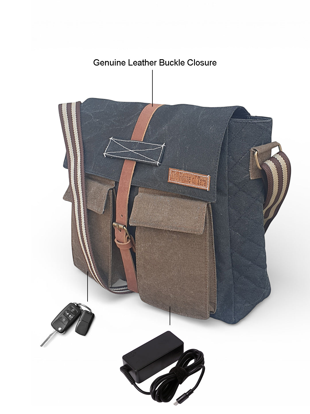 Canvas Messenger Sling Bag For Men & Women | Side Cross Body bag with Leather Strap on Flap Closure, Adjustable Shoulder Strap & 2 External Pockets | Suitable for Office