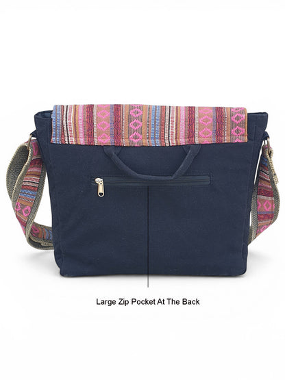 Handloom Fabric Messenger Bags for Women | Cotton Canvas Laptop Sling Bag Upto 15.6 Inches | Stylish Crossbody Sling Bag Comes with Flap Closure &  Inner Lining