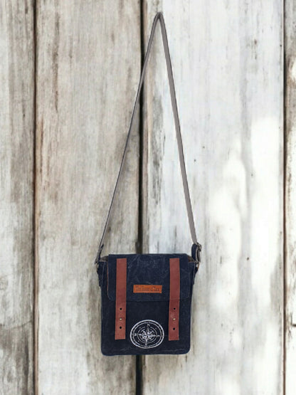 Canvas Side Sling Bag For Men & Women | Compact Messenger bag with Leather Strap on Flap Closure, Adjustable Shoulder Strap & Metal Buckle | Crossbody bag Suitable for Office