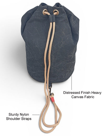 Distressed Canvas Backpack/Rucksack for Men & Women 20 Litres | Casual Cotton Bag with Spacious Compartment & Drawstring Strap | Stylish Bag suitable for College, Hiking & Everyday Essentials
