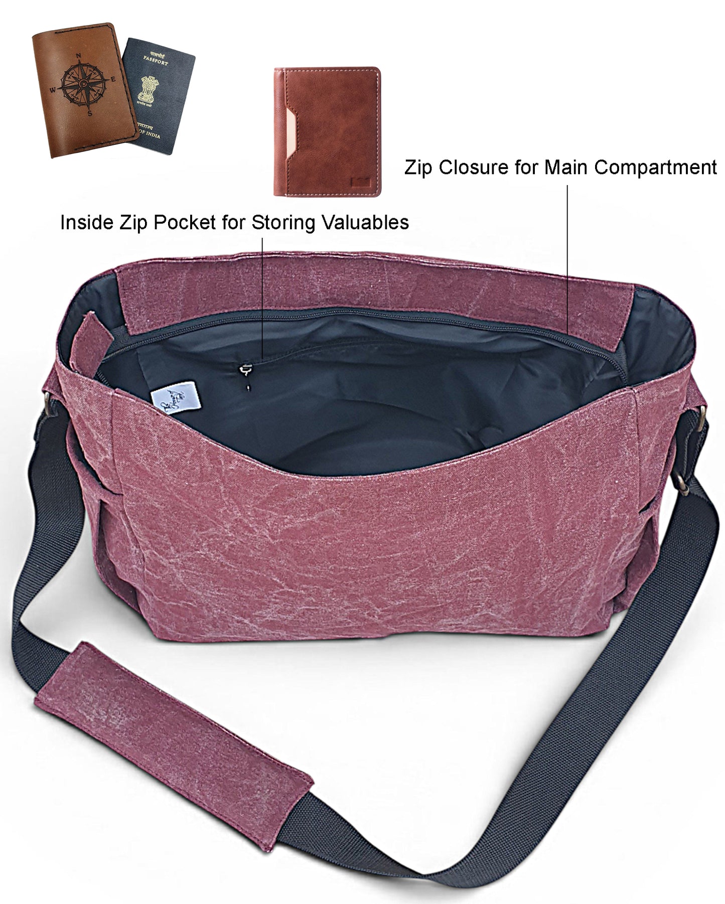 Distress Finish Sturdy Cotton Canvas Messenger Bags for Men and Women | Zip Closure, Adjustable Body Strap I Crossbody Sling | External Zip Pockets