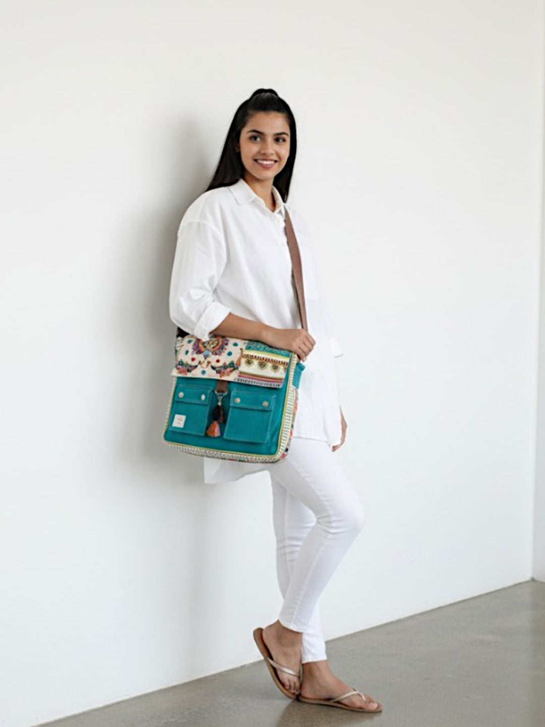 Messenger Bags for Women | Teal Laptop Messenger Bag made with Canvas | Fits up to 15.6 Inches Laptop/MacBook | Ladies Crossbody Sling Bag Comes with 2 External Pockets