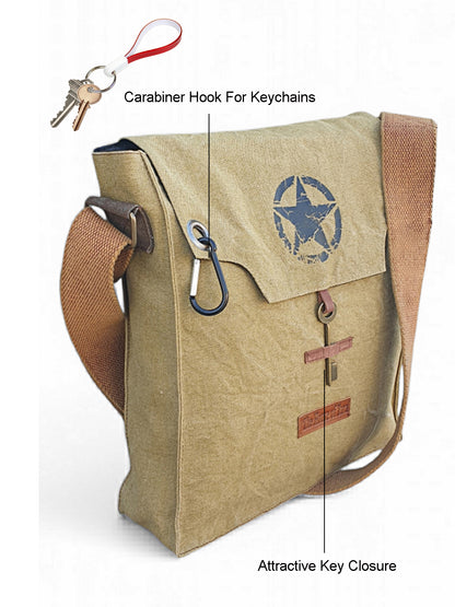 Sturdy Cotton Canvas Messenger Bags for Men and Women | With two Magnetic Snap Buttons Flap Closure, Adjustable Body Strap & Multiutility Lobster Hook