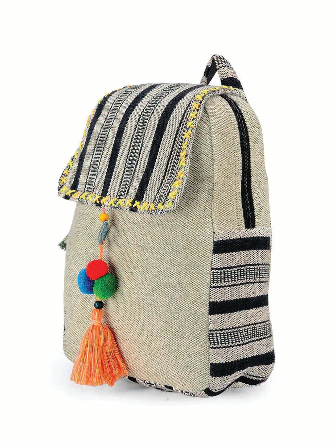 Handloom Fabric Backpack for Women 10 Litres | Multicolour Casual Cloth Bag with  Inner lining | Stylish Bag suitable for College, Travel & Beach