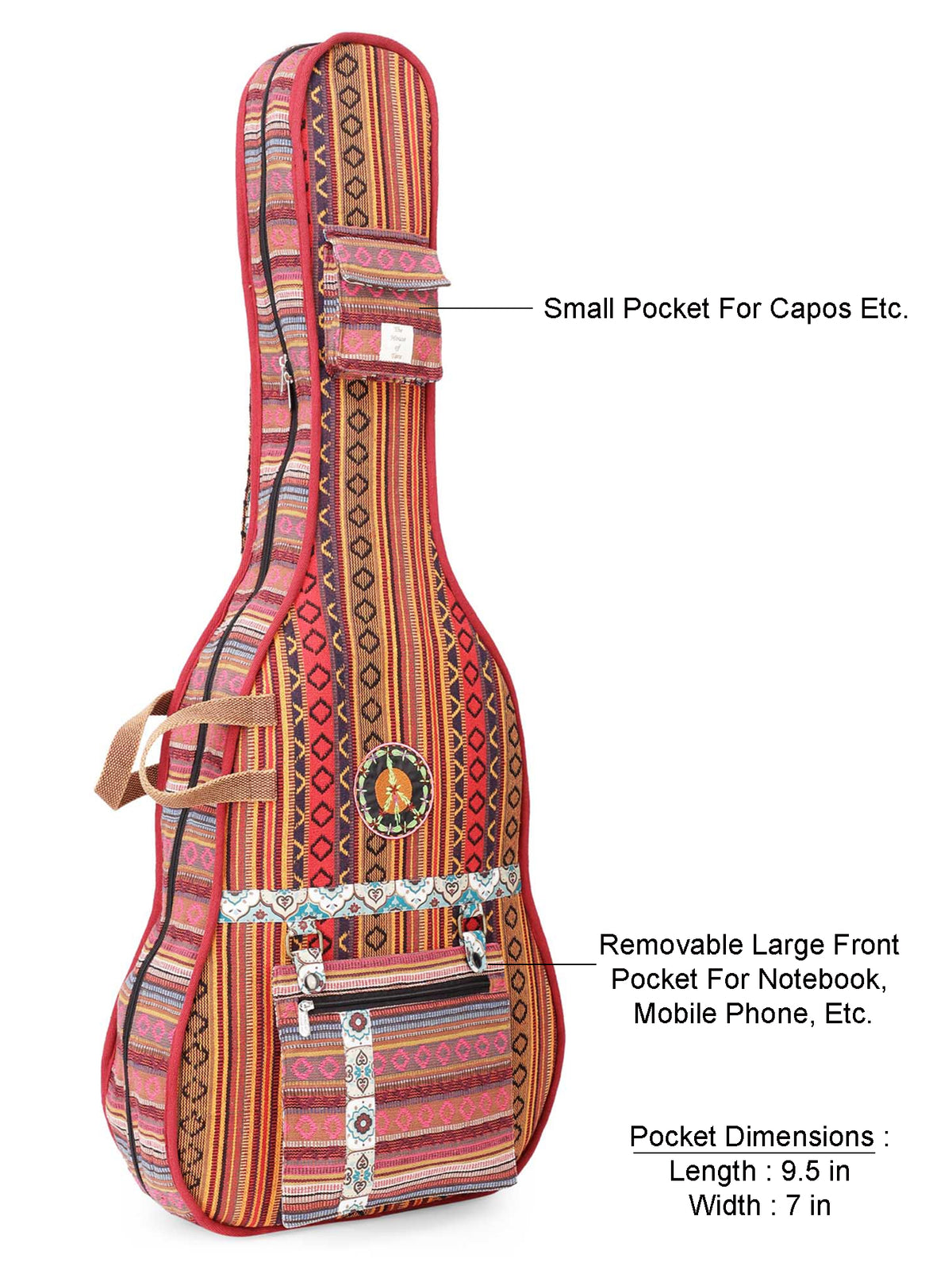 Ethnic Handloom Fabric Acoustic Guitar Bag Cover for Men and Women | Modern Guitar Case | Inner Lining | Adjustable Straps | Padded Protection | Zip Pockets |