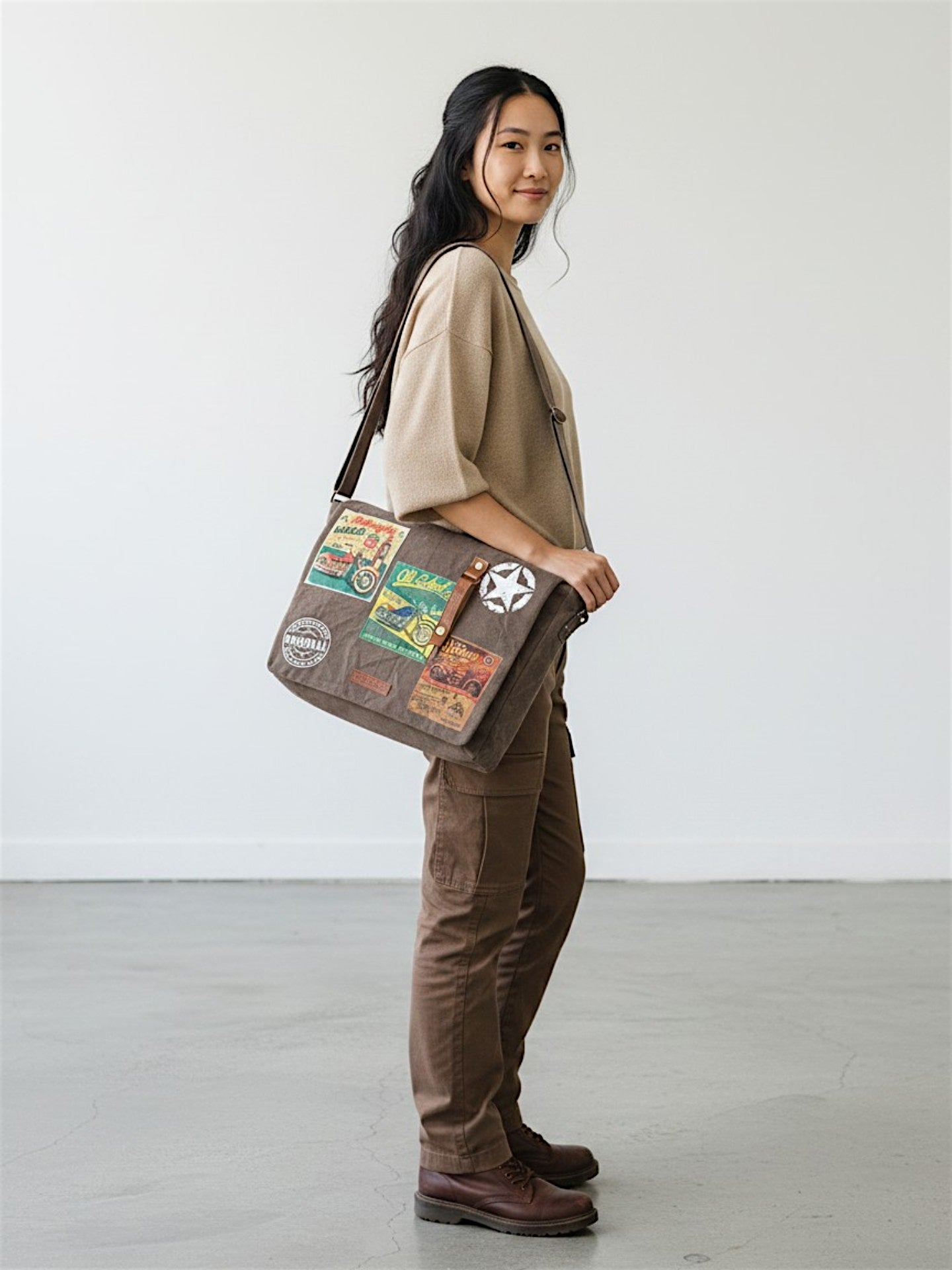 Distressed Cotton Canvas Messenger Bag for Men and Women | Printed Crossbody Sling Bag With Laptop Compartment (Upto 15.6 Inch), Broad Adjustable Straps