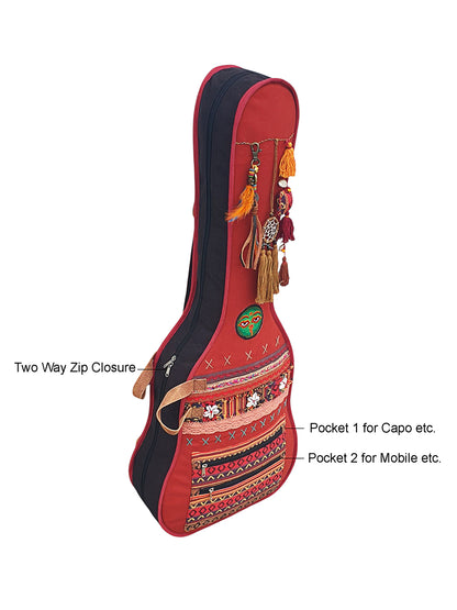 Cotton Canvas Acoustic Guitar Bag Cover | Unisex |  Inner Lining | Adjustable Padded Straps | Dream Catch Tassel Embellished | Padded Guitar Case | Dual Zip Pocket | Maroon