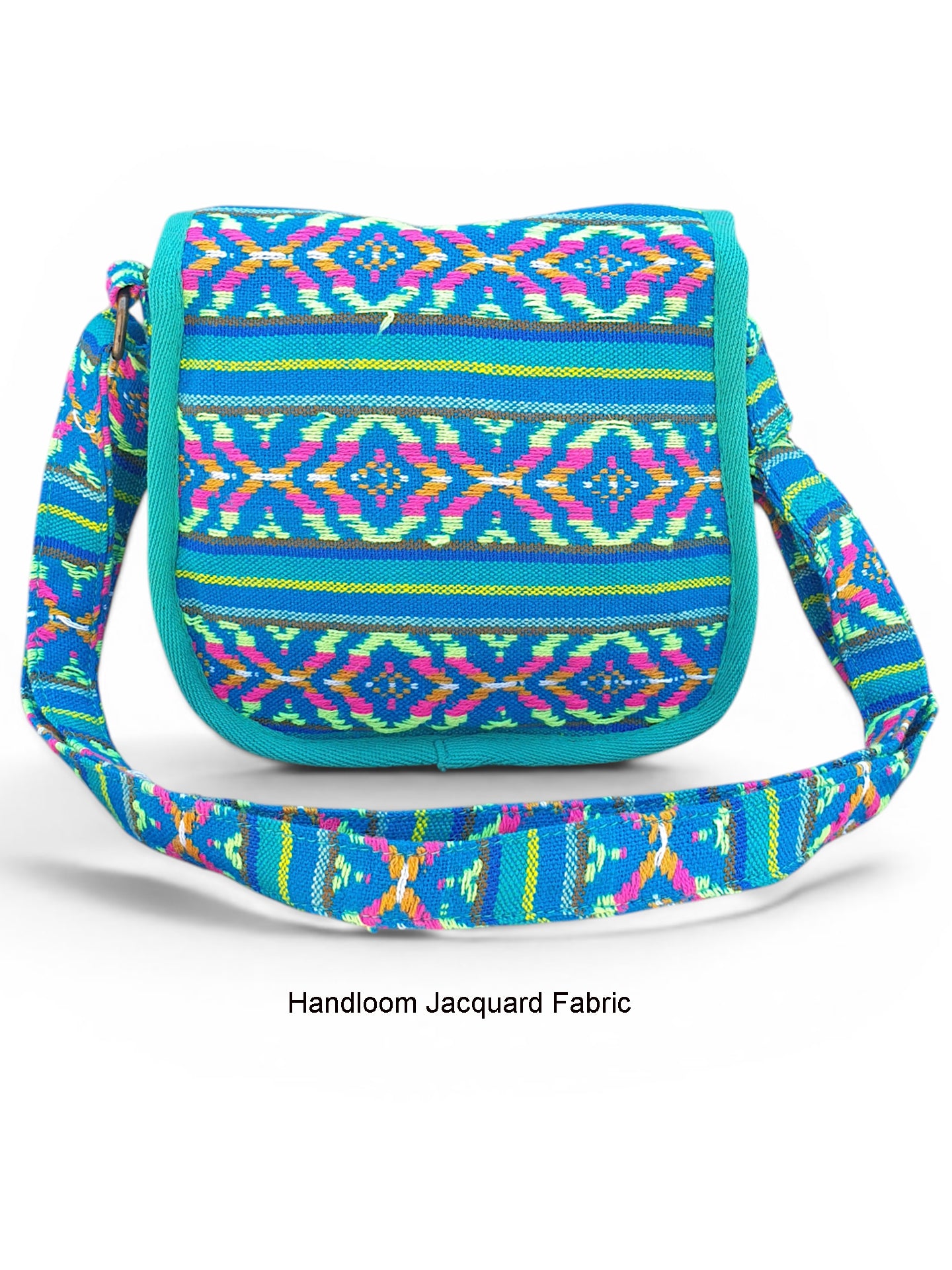 Ethnic Handloom Crossbody Sling Bag | Embellished with Tassels and Trims. Flap Closure with a Snap Button | Internal Zip Pocket | Multicolour side Crossbody Bag for Women | Handmade.