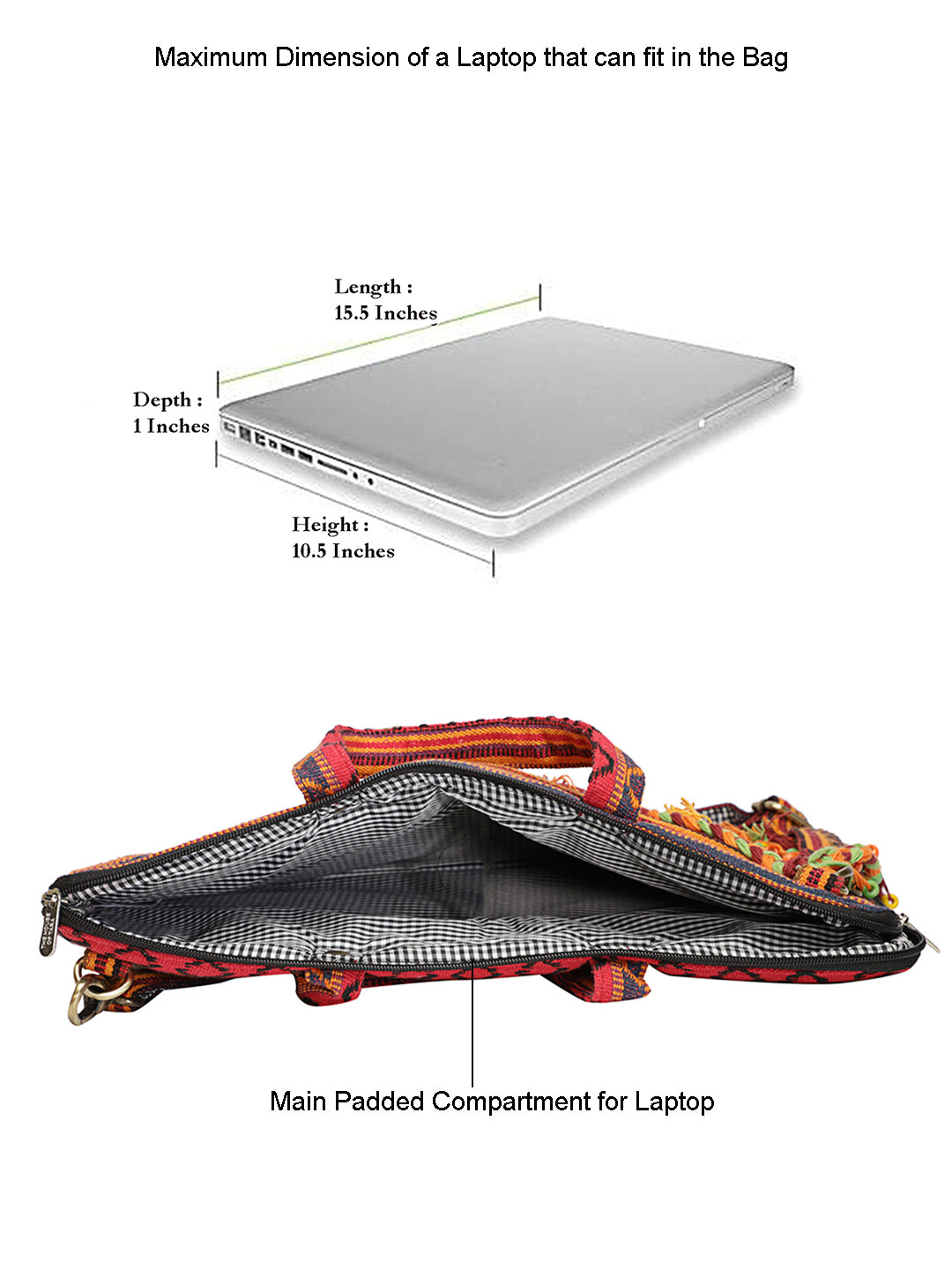 Office Laptop Bag for Women 13.3 And 15.6 Inch | Ideal For Office & Travel | Multicolour Embellished Handloom Fabric | MacBook Messenger Business Bag for ladies