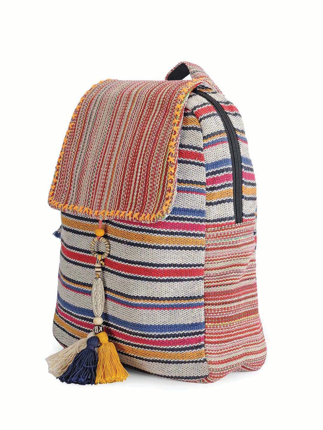 Handloom Fabric Backpack for Women 10 Litres | Multicolour Casual Cloth Bag with  Inner lining | Stylish Bag suitable for College, Travel & Beach