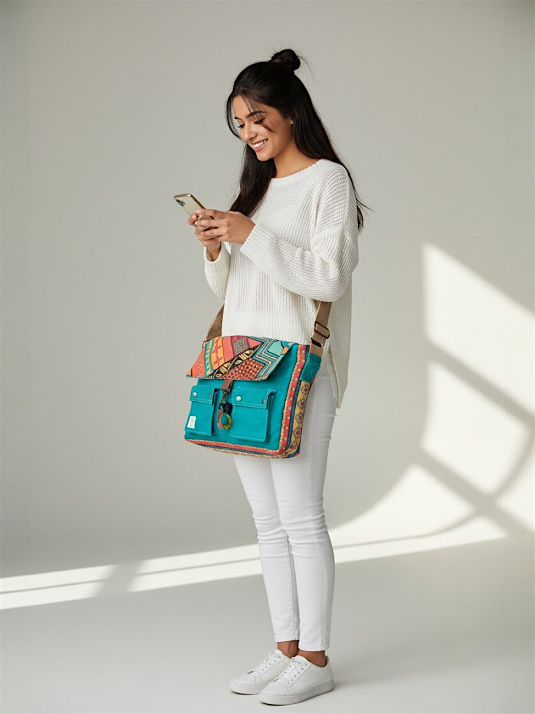 Messenger Bags for Women | Teal Laptop Messenger Bag made with Canvas | Fits up to 15.6 Inches Laptop/MacBook | Ladies Crossbody Sling Bag Comes with 2 External Pockets