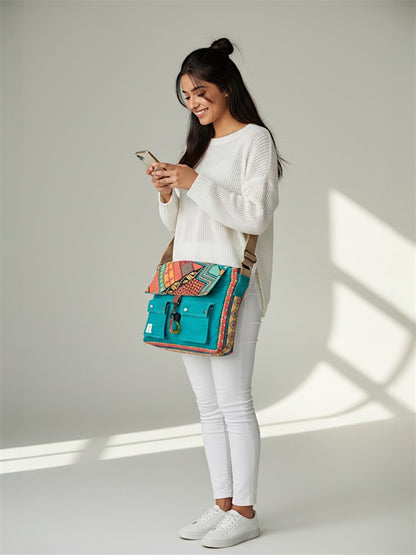 Messenger Bags for Women | Teal Laptop Messenger Bag made with Canvas | Fits up to 15.6 Inches Laptop/MacBook | Ladies Crossbody Sling Bag Comes with 2 External Pockets