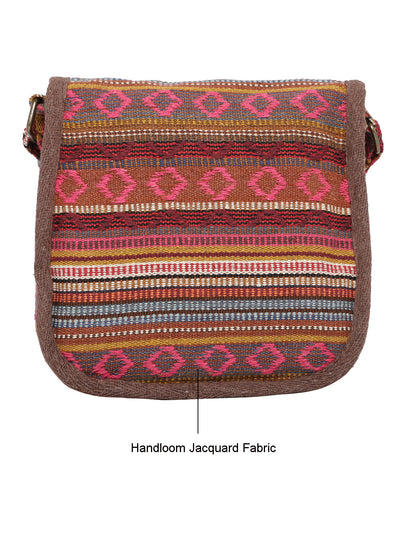 Ethnic Handloom Crossbody Sling Bag | Embellished with Tassels and Trims. Flap Closure with a Snap Button | Internal Zip Pocket | Multicolour side Crossbody Bag for Women | Handmade.