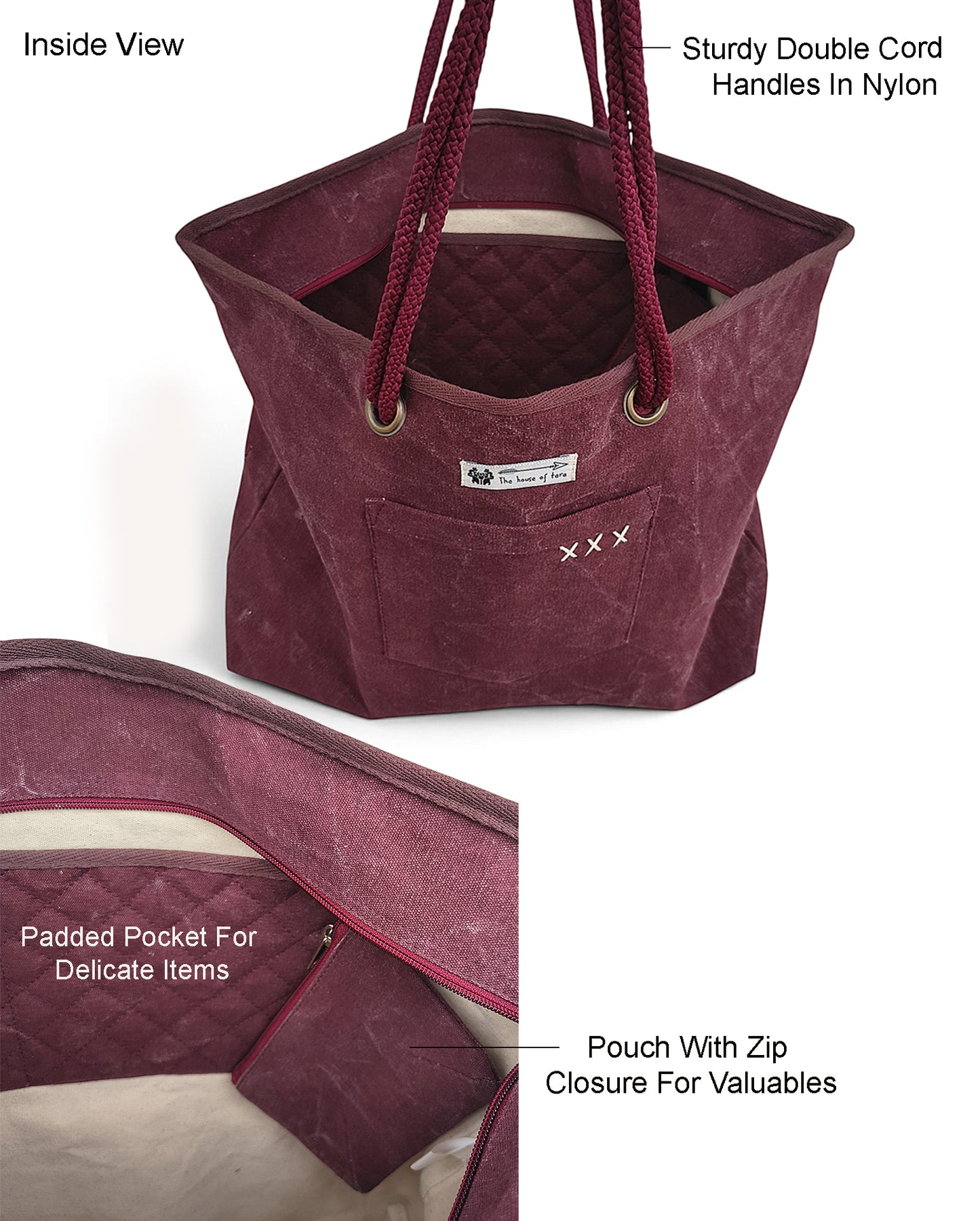 Cotton Canvas Oversized Tote Bag with Zip Pouch | YKK Zipper Closure | Padded Pocket for Tablet & Sunglasses/Phone | Bottle Holder | Strong Nylon Handles | Women