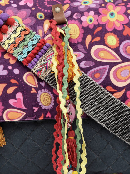 Cotton Canvas Tassel Embellished Printed Cross Body Messenger Sling Bag for Women | Travel Office Business Shoulder Bag for Women | Crossbody Purse With Adjustable Strap