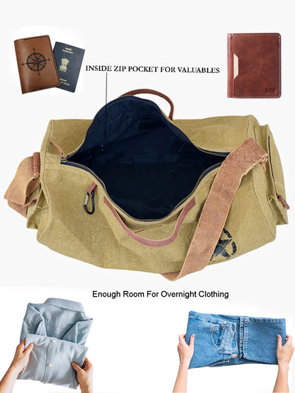 Canvas Travel Duffle Bag | 25 litres | Sports Duffel | Gym Bags | for Men and Women | Adjustable Broad Strap | Airline Carry-On Luggage | Quick Access Pockets |