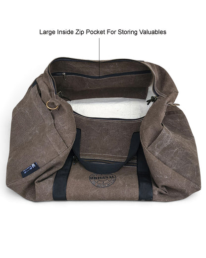 The House of Tara Distressed Finish Heavy Cotton Canvas Oversize Duffle Bag | 53 litres | Sports Duffel | Travel Bags | For Men and Women | Detachable Broad Strap | Airline Carry-On Luggage