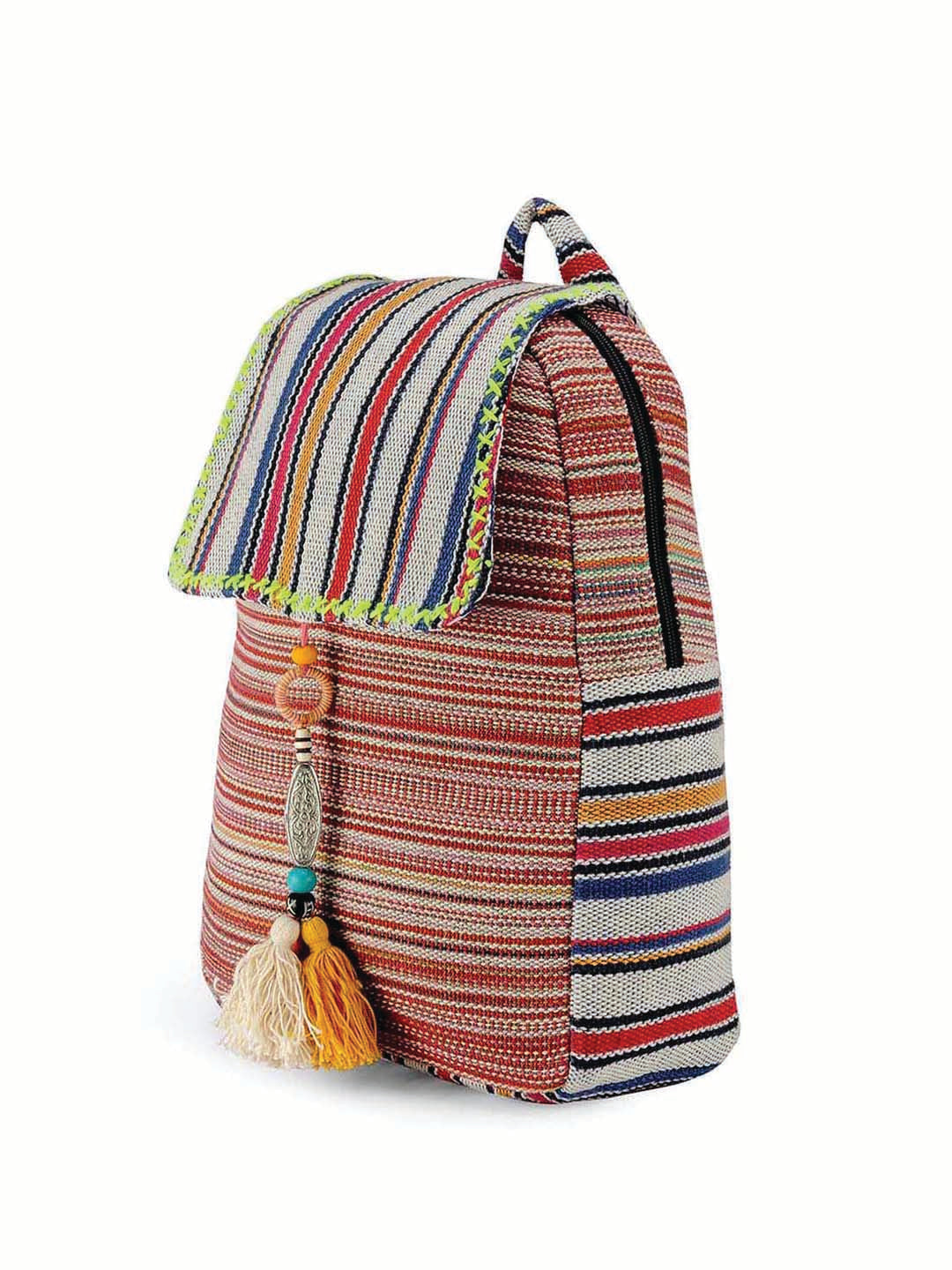Handloom Fabric Backpack for Women 10 Litres | Multicolour Casual Cloth Bag with  Inner lining | Stylish Bag suitable for College, Travel & Beach