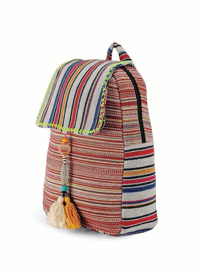 Handloom Fabric Backpack for Women 10 Litres | Multicolour Casual Cloth Bag with  Inner lining | Stylish Bag suitable for College, Travel & Beach