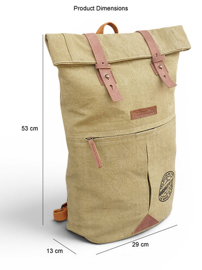 Canvas Backpack for Men and Women 21 Litres |  Cotton Bag with Top Roll Down Design & Leather strap Closure | Casual Backpacks Suitable for College, Travel & Hiking