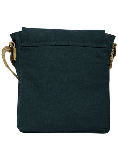 Canvas Side Sling Bag For Men & Women | Compact Messenger bag with Leather Strap on flap closure, Adjustable Shoulder Strap & Snap buttons | Casual bag for Office & Travel