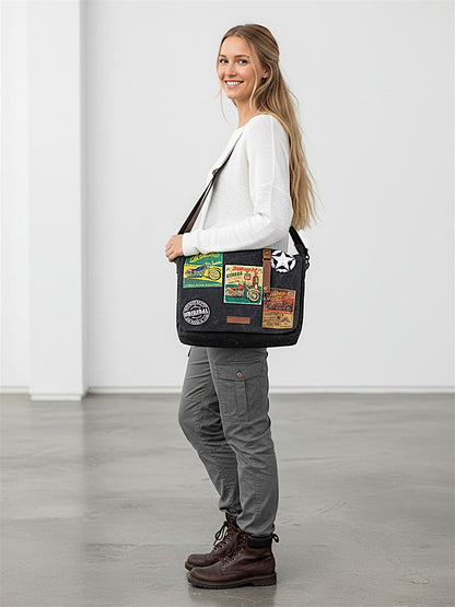Distressed Cotton Canvas Messenger Bag for Men and Women | Printed Crossbody Sling Bag With Laptop Compartment (Upto 15.6 Inch), Broad Adjustable Straps