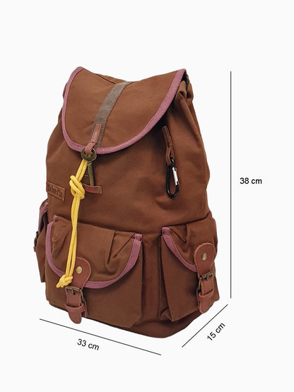 Canvas Backpack for Men & Women 19 Liters |  Cloth Bag with Broad Adjustable Straps & 3 External Pockets | Spacious Casual Backpacks for College & Travel (Khaki Green)