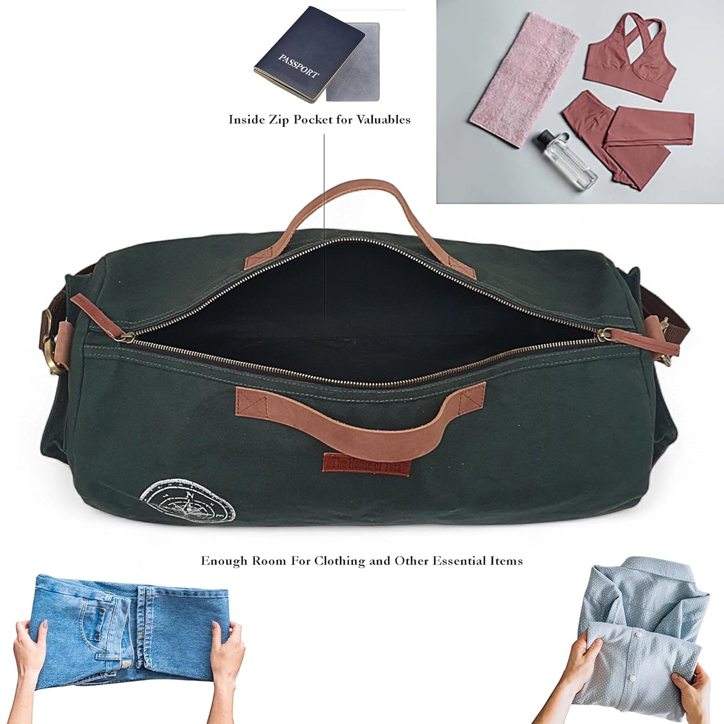 The House of Tara Canvas Travel Duffle Bag 25 litres | Sports Duffel | for Men and Women | Adjustable Removable Strap | Gym Bag | Luggage Garment Bag | Quick Access Pockets | Green Blue
