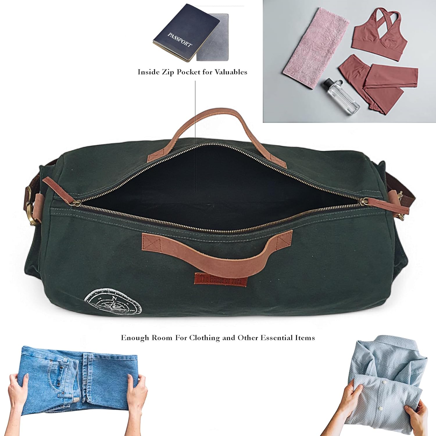 The House of Tara Canvas Travel Duffle Bag 25 litres | Sports Duffel | for Men and Women | Adjustable Removable Strap | Gym Bag | Luggage Garment Bag | Quick Access Pockets | Green Blue