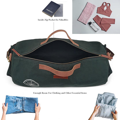 The House of Tara Canvas Travel Duffle Bag 25 litres | Sports Duffel | for Men and Women | Adjustable Removable Strap | Gym Bag | Luggage Garment Bag | Quick Access Pockets | Green Blue