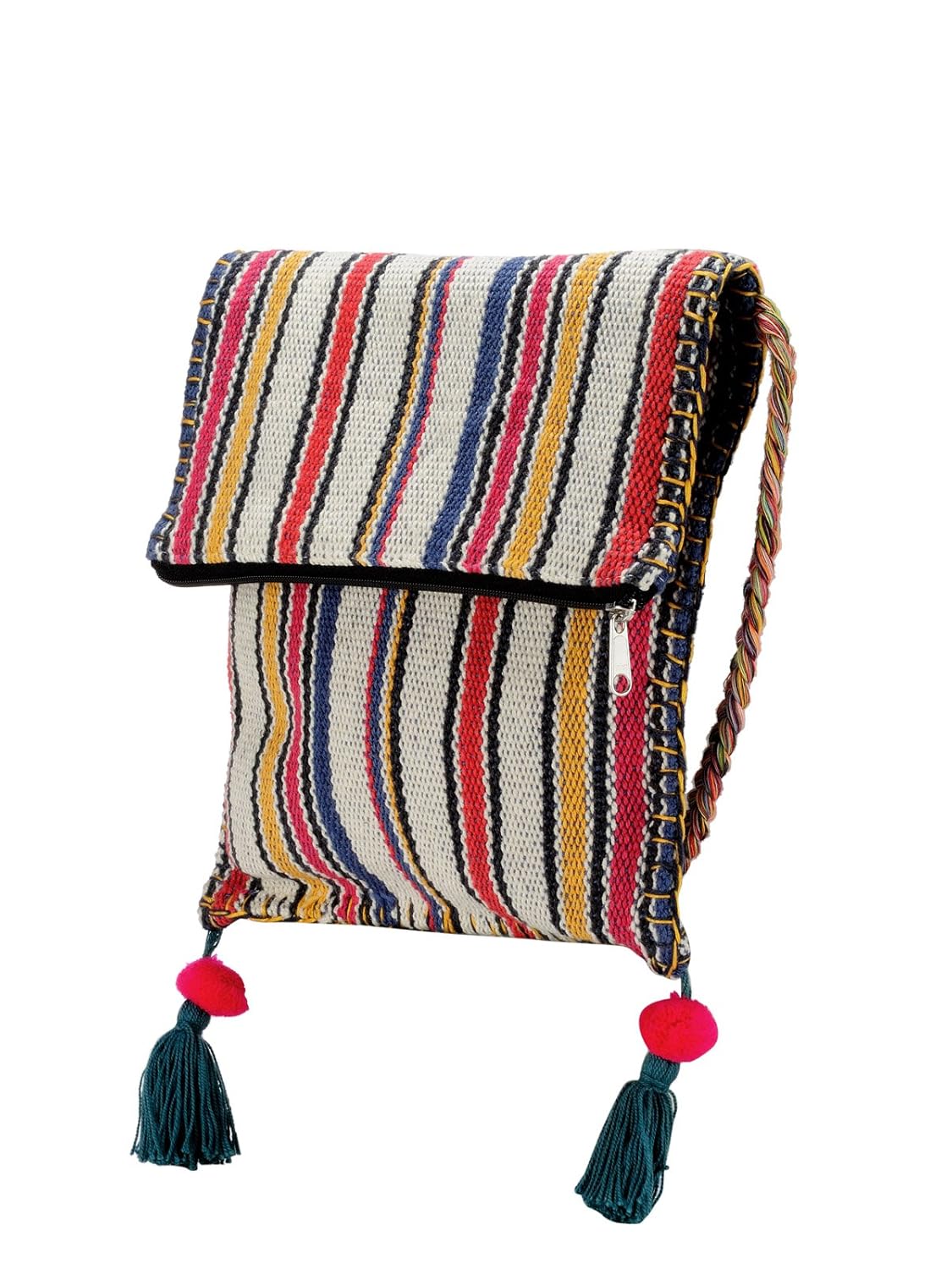 The House of tara Handloom Purse For Women | Small Crossbody Sling Bag with Waterproof Inner Lining, Tassels & Zip Pocket | Handcrafted Aesthetic Foldable Ladies Purse Handbag (Multicolor)