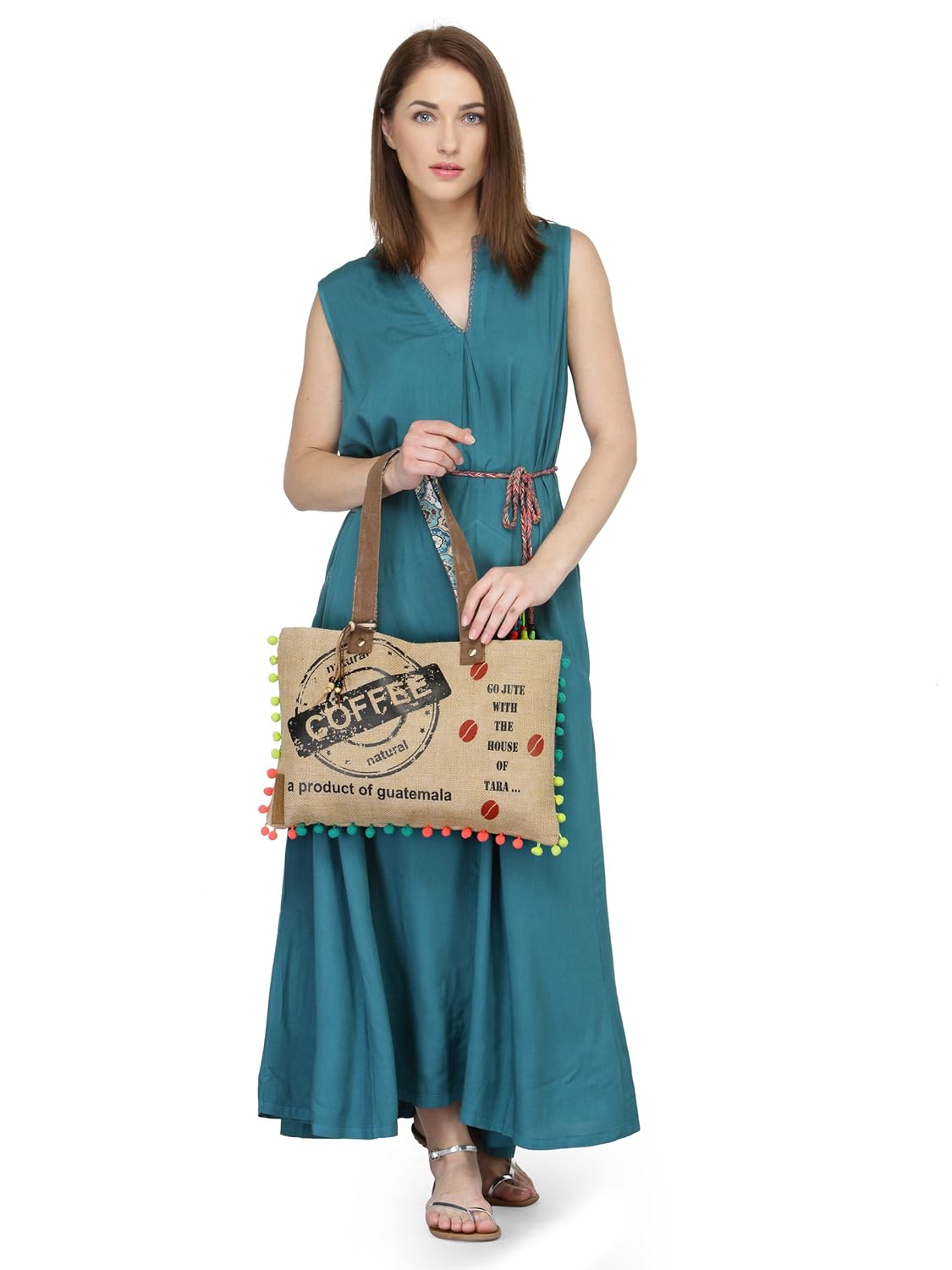 The House of tara Jute Tote Handbag | Brown Beige Printed Shoulder Bag | Tassel Embellished | Magnetic Closure | Zipper Compartment | Casual Bag for College, Office & Daily Use | For Women (Beige 3)