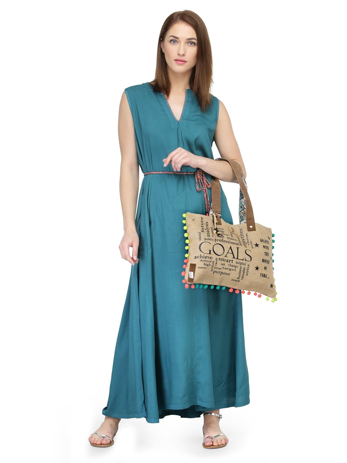 The House of tara Jute Tote Handbag | Brown Beige Printed Shoulder Bag | Tassel Embellished | Magnetic Closure | Zipper Compartment | Casual Bag for College, Office & Daily Use | For Women (Beige 1)