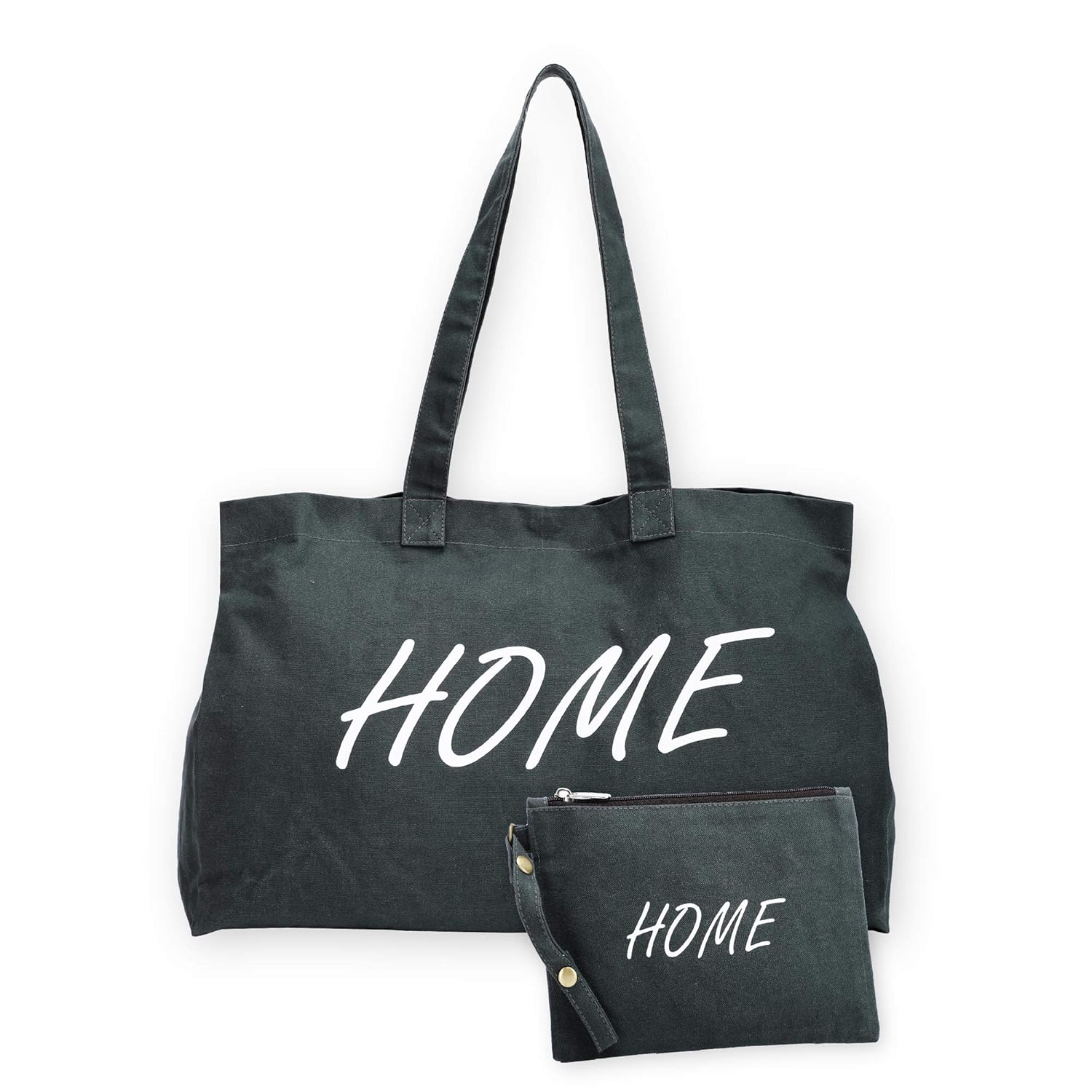 The House of tara Canvas Tote Bag with Detachable Pouch | Cotton Shopping Handbag | Magnetic Closure Tote with Zipper Pouch | Back Pocket with Zip | Home Print | For Women