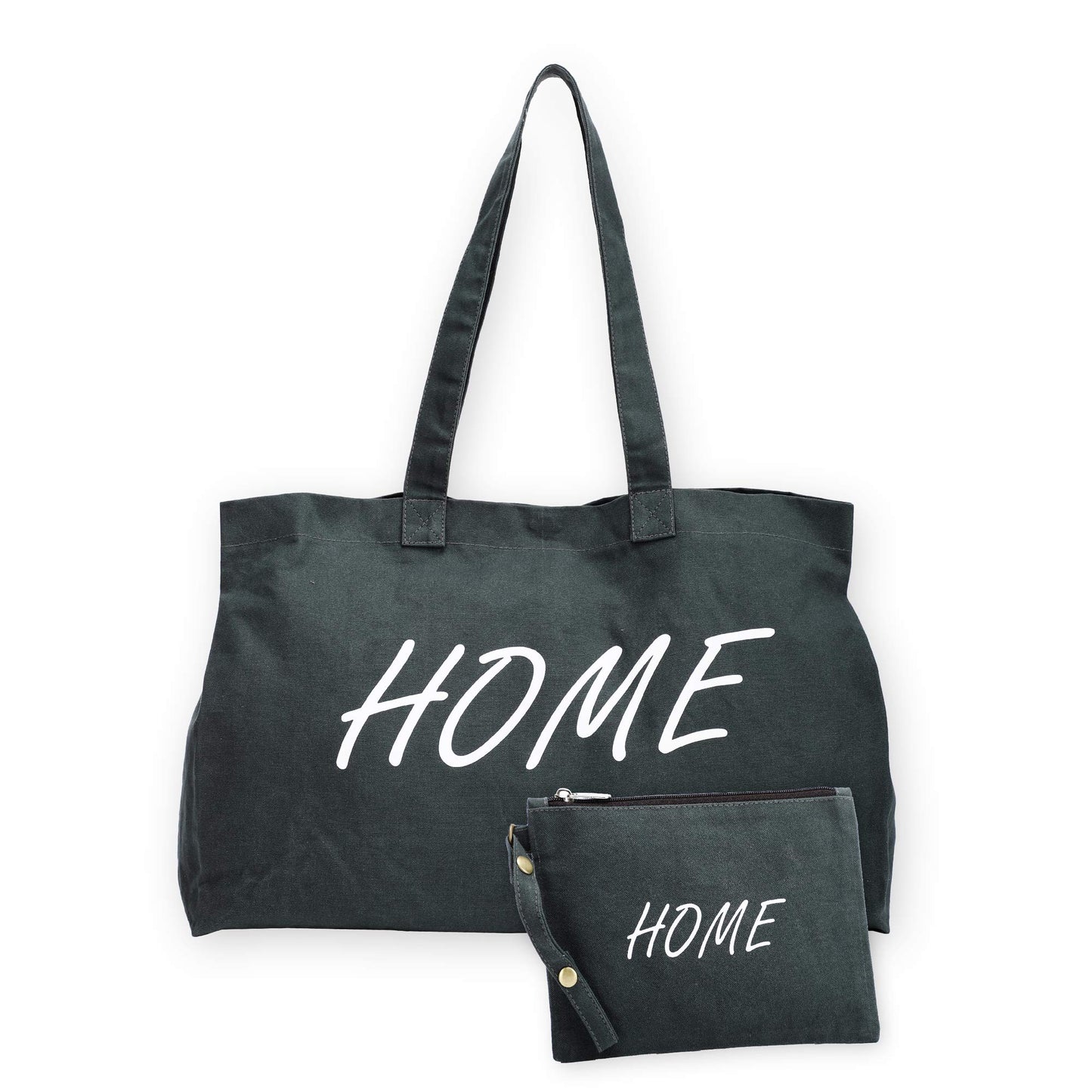 The House of tara Canvas Tote Bag with Detachable Pouch | Cotton Shopping Handbag | Magnetic Closure Tote with Zipper Pouch | Back Pocket with Zip | Home Print | For Women