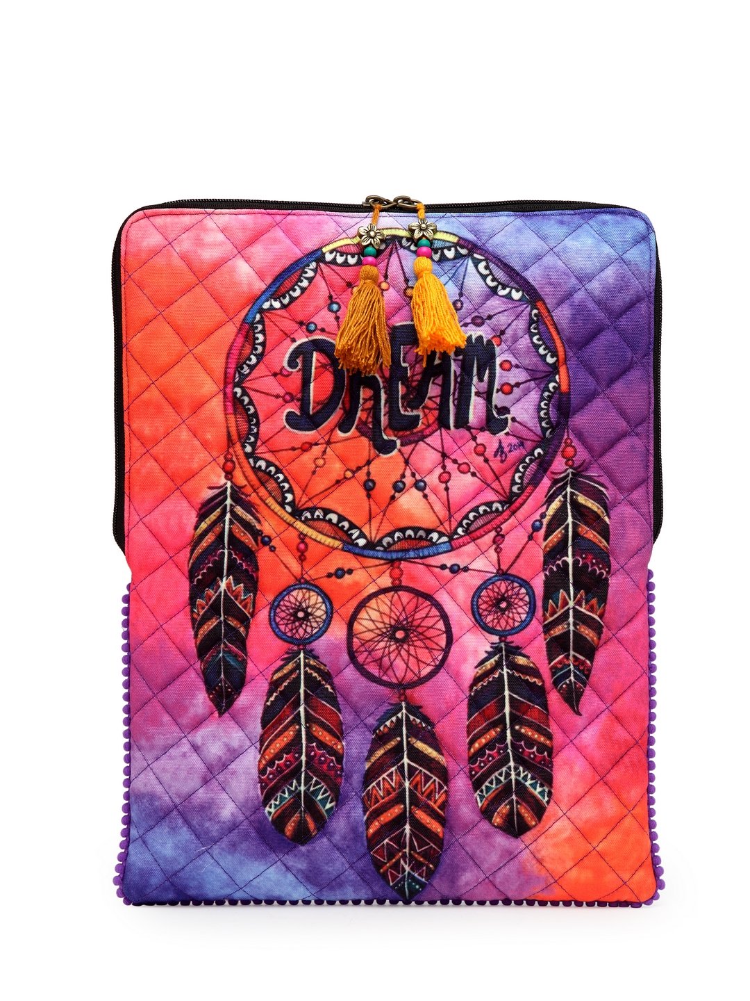 The House Of Tara Laptop Slipcase | Compatible with Upto 15.6 inch MacBook/Laptops | Multicolor Design Printed Fabric | Waterproof | Embellished with Colorful Tassels & Trims | Unisex (Multicolor 11)