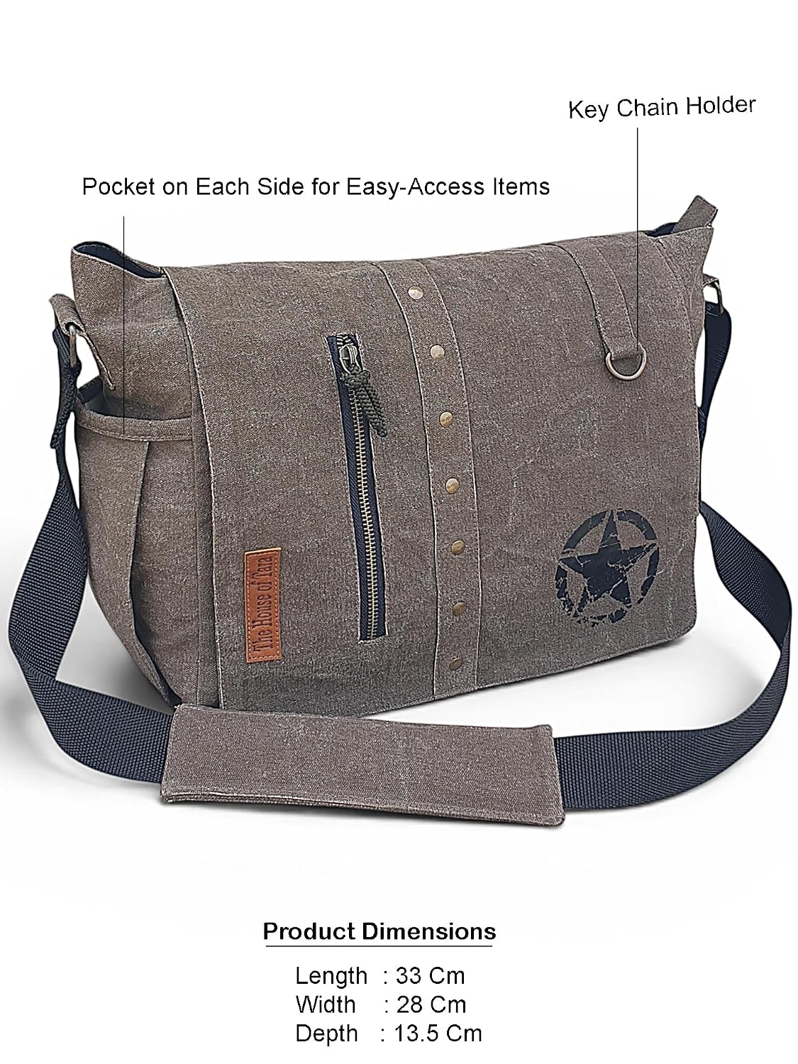 Distress Finish Sturdy Cotton Canvas Messenger Bags for Men and Women | Zip Closure, Adjustable Body Strap I Crossbody Sling | External Zip Pockets