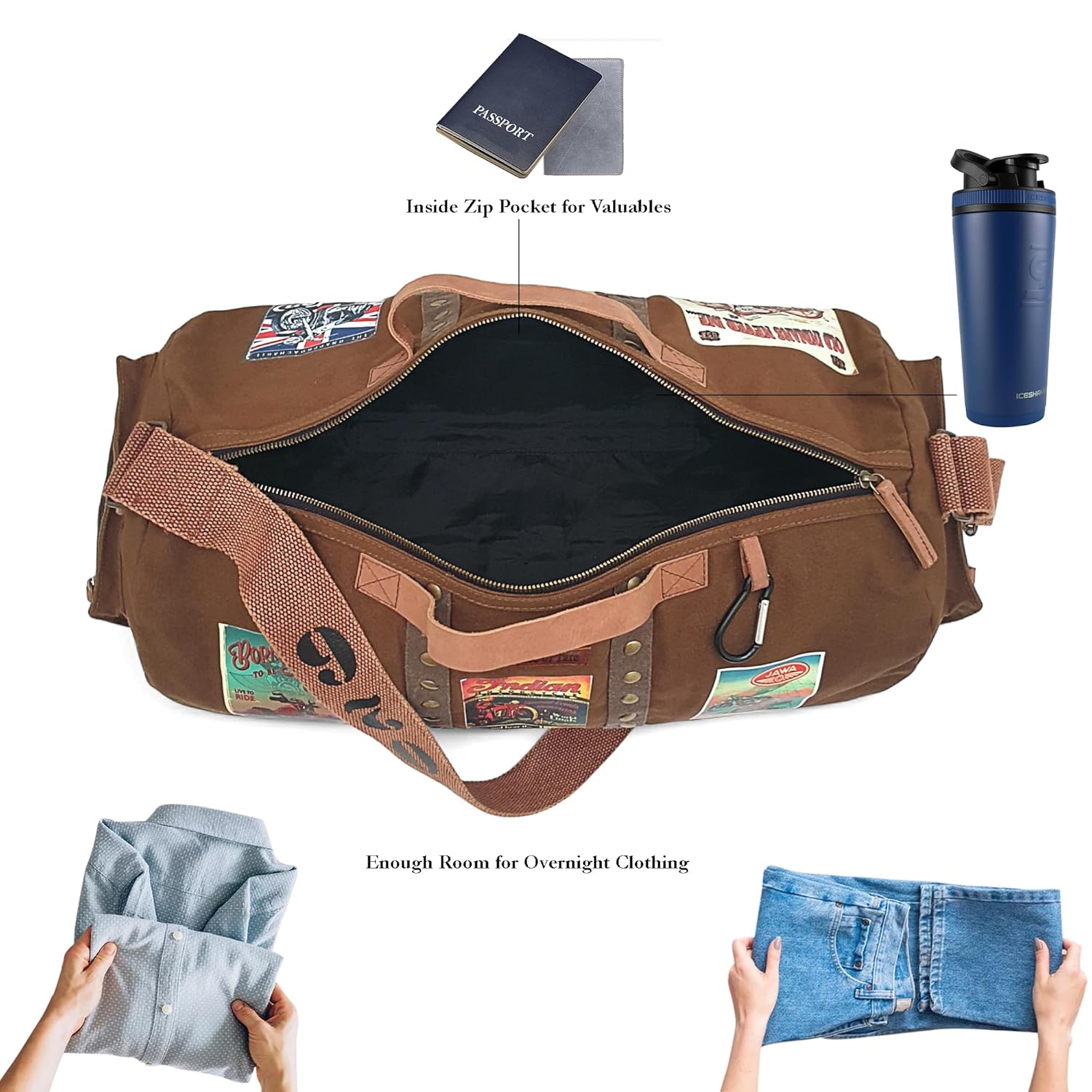 The House of Tara Canvas Travel Duffle Bag 25 litres | Sports Duffel | for Men and Women | Adjustable Broad Strap | Gym Bag | Airline Carry On Luggage | Quick Access Pockets | Khaki