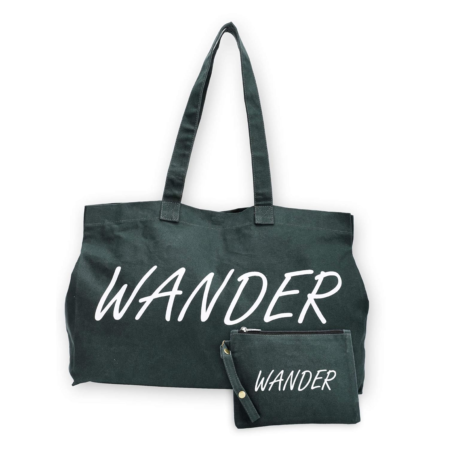 The House of tara Canvas Tote Bag with Detachable Pouch | Cotton Shopping Handbag | Magnetic Closure Tote with Zipper Pouch | Back Pocket with Zip | Wander Print | For Women