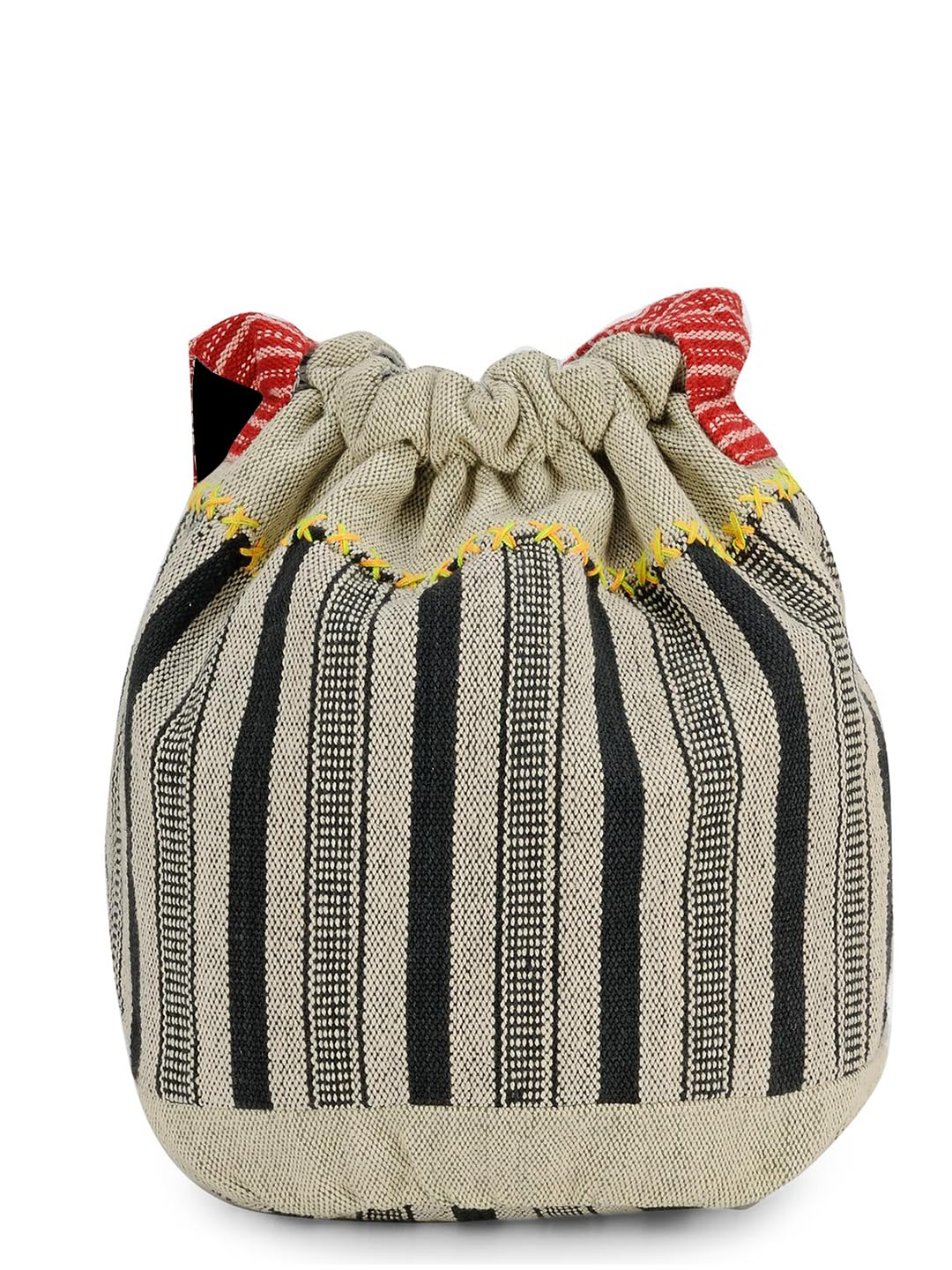 The House of tara Handloom Boho Sling Bag for Women | Cross Body Bag for Women with Waterproof Inner Lining, Drawstring Closure | Shoulder Bags Suitable for College & Daily Essentials (Black Grey)