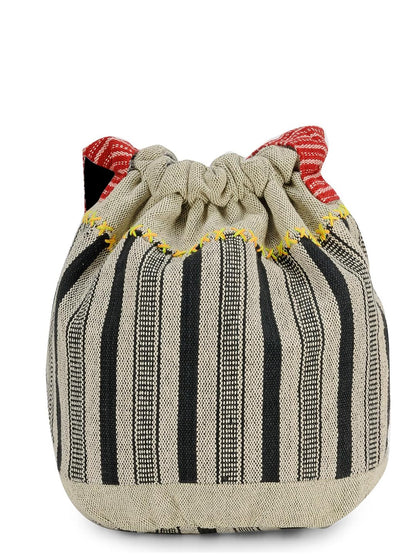The House of tara Handloom Boho Sling Bag for Women | Cross Body Bag for Women with Waterproof Inner Lining, Drawstring Closure | Shoulder Bags Suitable for College & Daily Essentials (Black Grey)