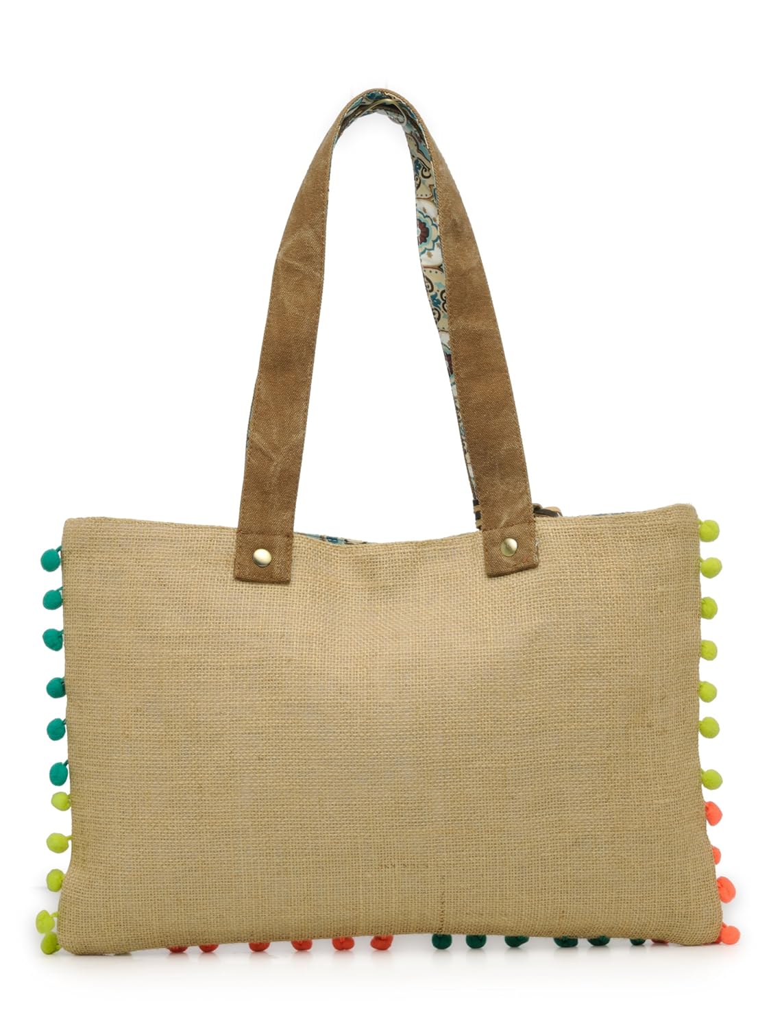 The House of tara Jute Tote Handbag | Brown Beige Printed Shoulder Bag | Tassel Embellished | Magnetic Closure | Zipper Compartment | Casual Bag for College, Office & Daily Use | For Women (Beige 1)