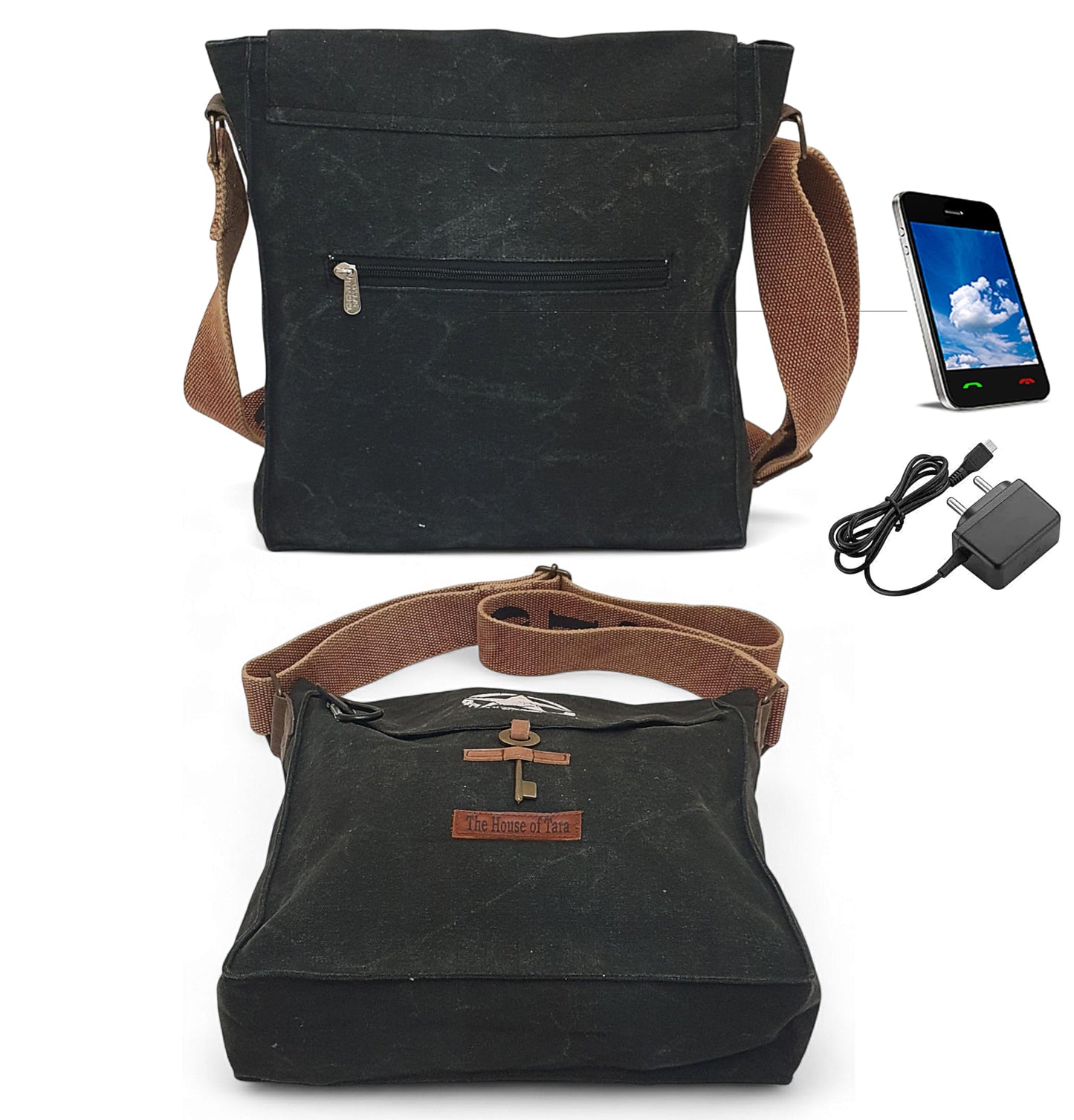 The House of tara Sturdy Cotton Canvas Messenger Bags for Men and Women | With two Magnetic Snap Buttons Flap Closure, Adjustable Body Strap & Multiutility Lobster Hook (Beige)