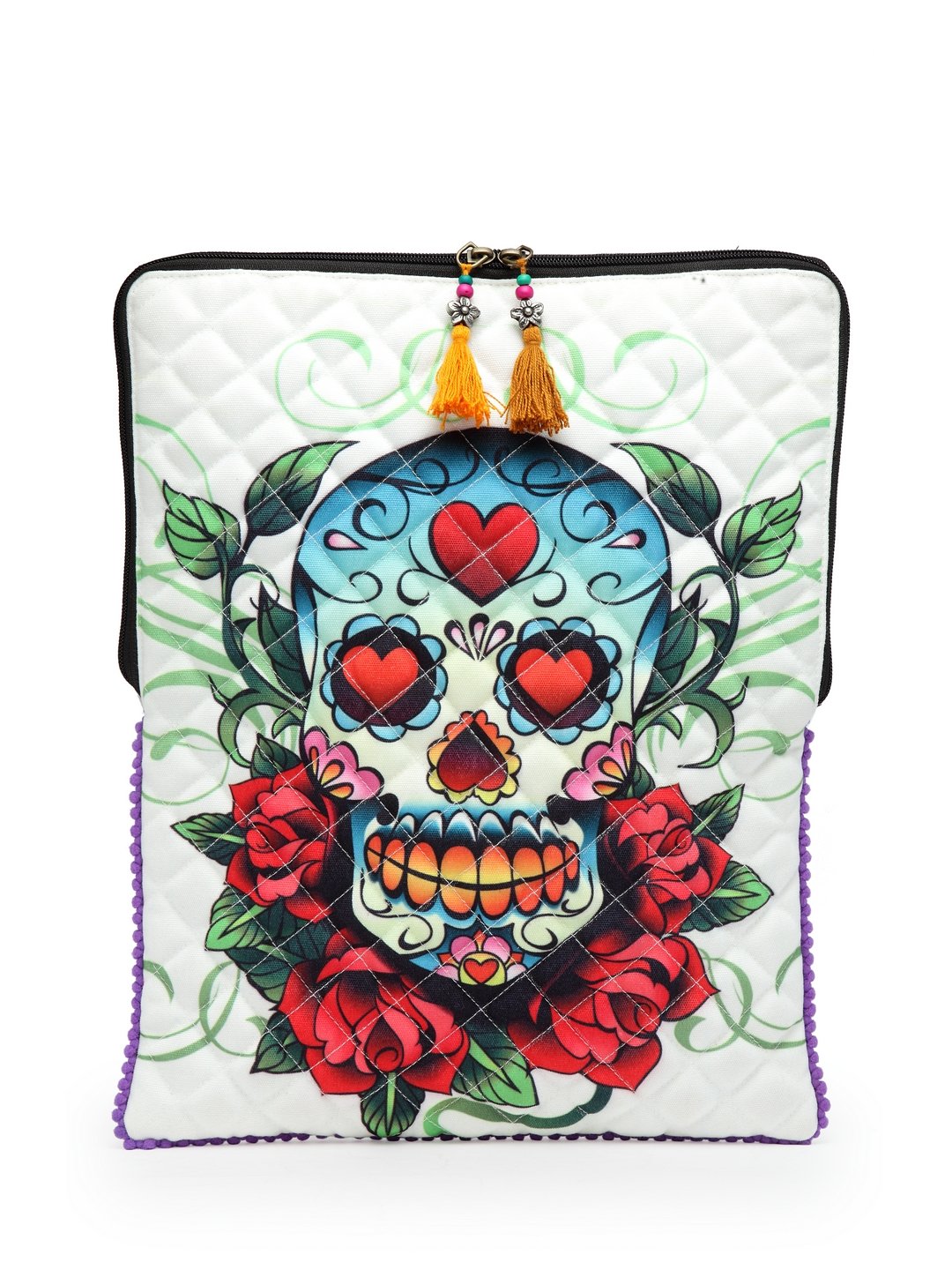 The House Of Tara Laptop Slipcase | Compatible with Upto 15.6 inch MacBook/Laptops | Multicolor Design Printed Fabric | Waterproof | Embellished with Colorful Tassels & Trims | Unisex (Multicolor 11)