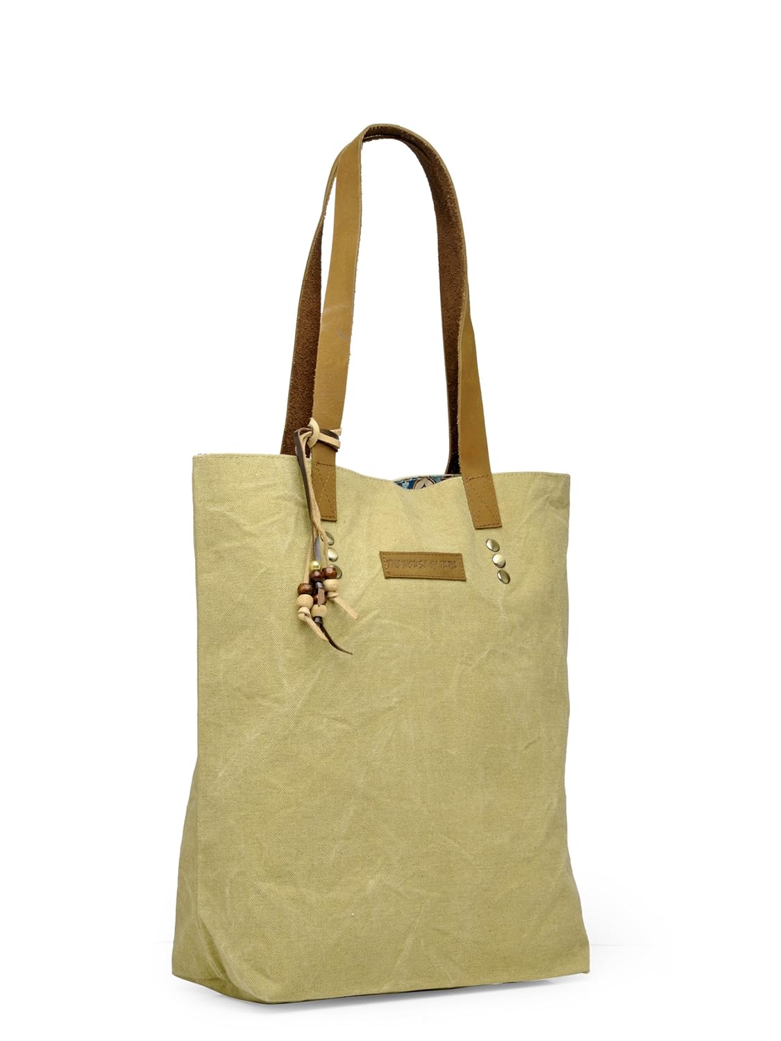 The House of tara Solid Canvas Tote Handbag | Tassel Embellished | Magnetic Closure & Internal Zip Pocket Shoulder Bag | For College, Office and Daily Use | Waterproof Bag | For Women (Beige)
