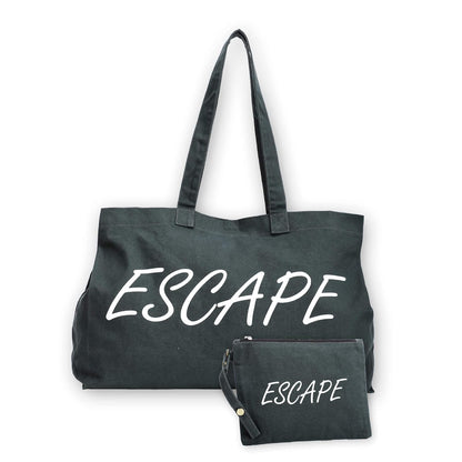 The House of tara Canvas Tote Bag with Detachable Pouch | Cotton Shopping Handbag | Magnetic Closure Tote with Zipper Pouch | Back Pocket with Zip | Escape Print | For Women