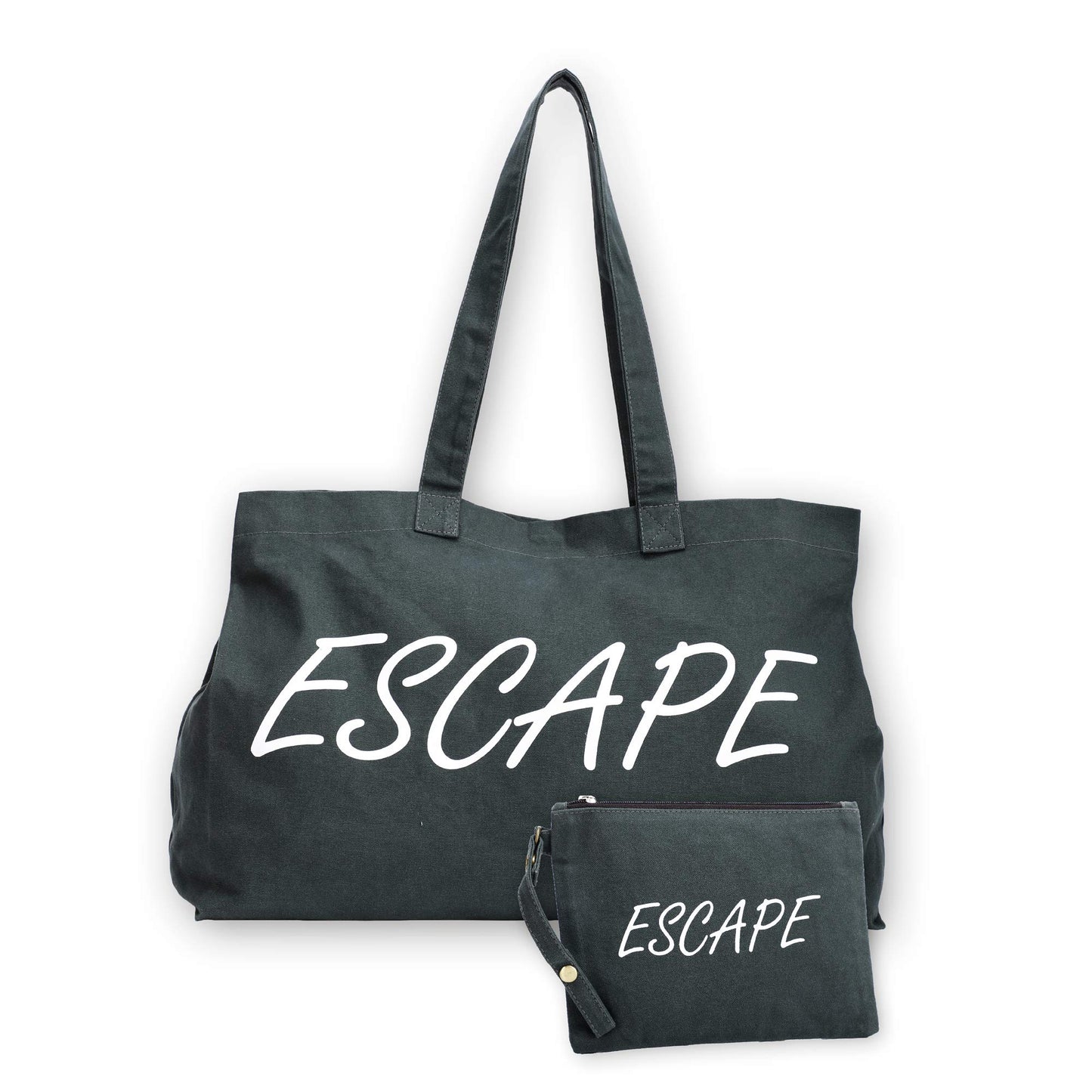 The House of tara Canvas Tote Bag with Detachable Pouch | Cotton Shopping Handbag | Magnetic Closure Tote with Zipper Pouch | Back Pocket with Zip | Escape Print | For Women